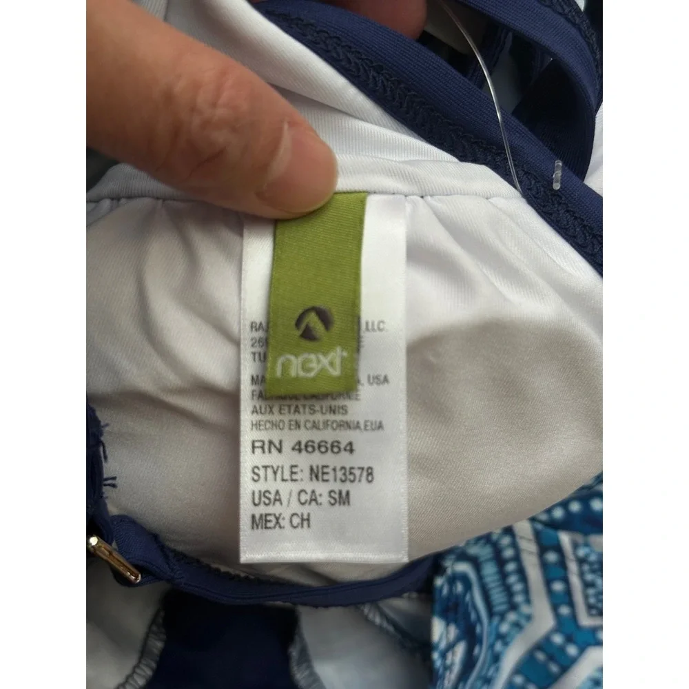 NEXT Women Spice Market Contour One Piece Swimsuit Beach‎ Summer Blue Geom Small